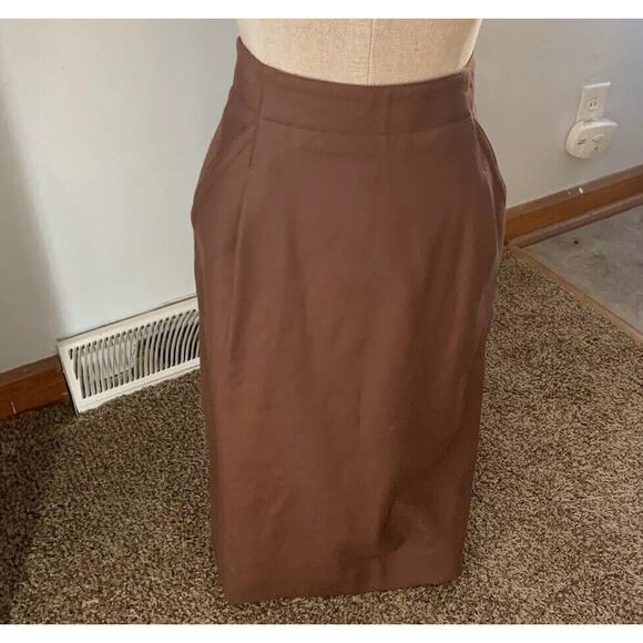 Vintage 60s Brown 100% Wool Pencil Skirt Made In Canada 30” Waist Office Siren - Picture 2 of 10